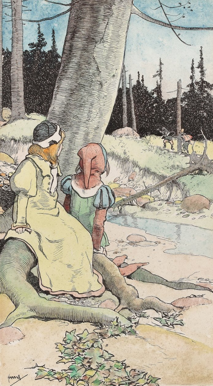 The Babes in the wood, ca. 1900 (akvarel & pen & blæk på papir) af John Hassall