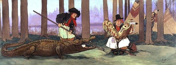 Piraten, Gentleman Starky, er blevet fanget af Redskins og er elendig. Smee synger et vers af piratsangen til kaptajn Hook, som nu er Inside the Crocodile, ca. 1906 af John Hassall