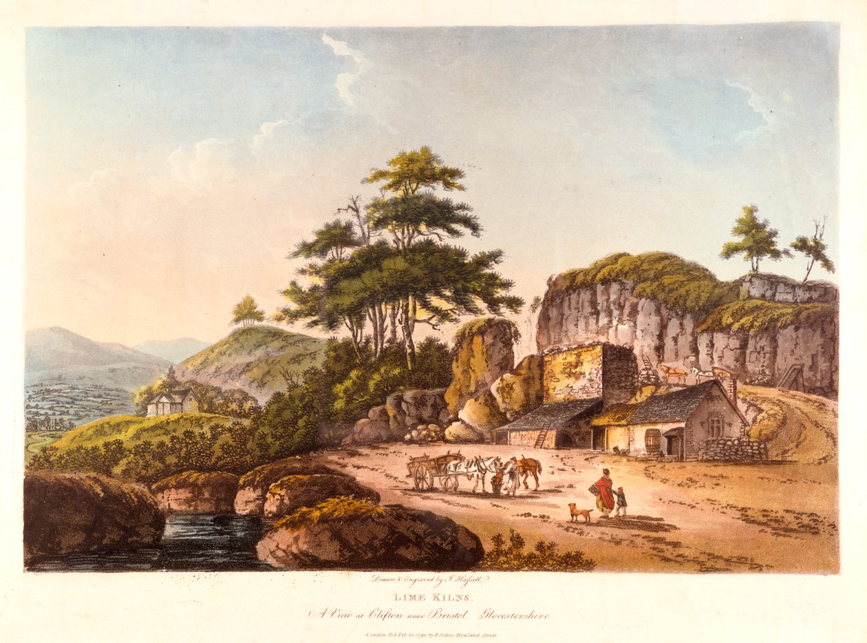 Kalkovne. En udsigt ved Clifton nær Bristol, Gloucestershire, 1798. af John Hassell