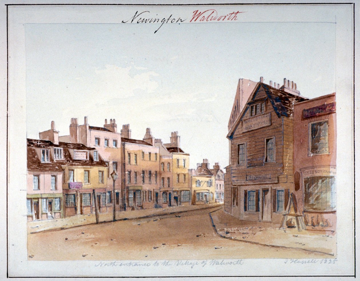 Udsigt over landsbyen Walworth, Southwark, fra den nordlige indgang, London, 1825 af John Hassell