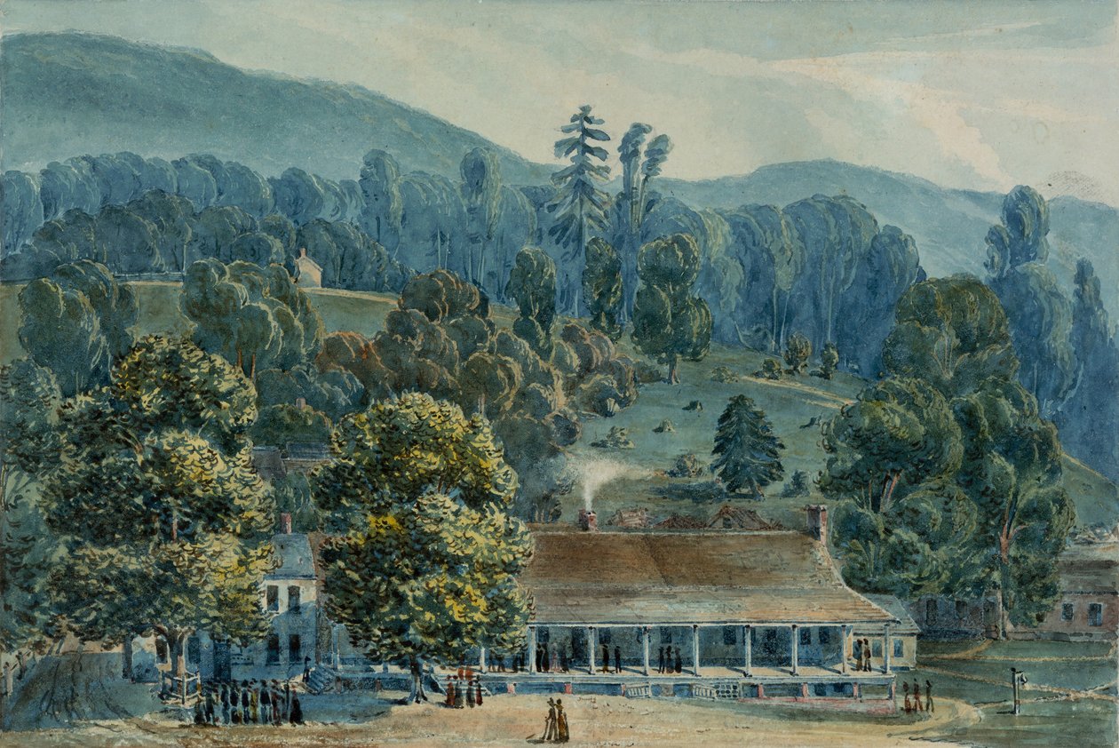 Spisestue og scenekontorer i White Sulphur Springs, 1832. af John Hazelhurst Boneval Latrobe