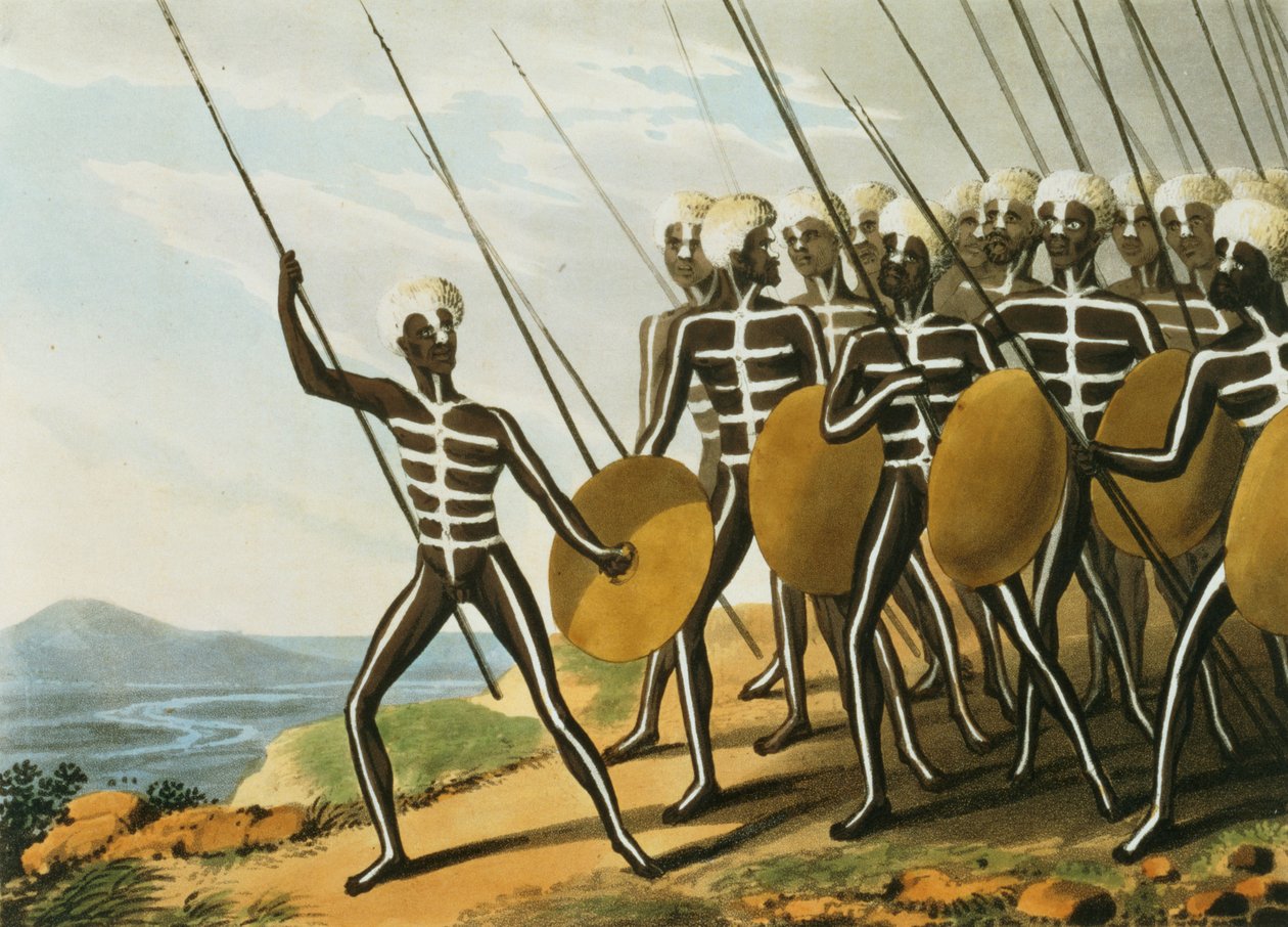 Warriors of New S. Wales graveret af M. Dubourg (fl.1813-1820) 1813 (litho) af John Heaviside (after) Clark