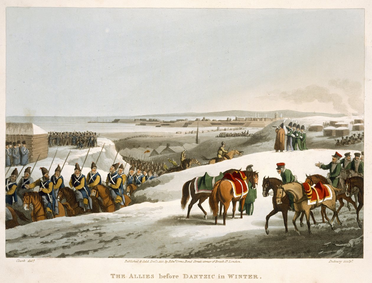 De allierede før Dantzic om vinteren, indgraveret af Matthew Dubourg (fl.1813-20) fra 