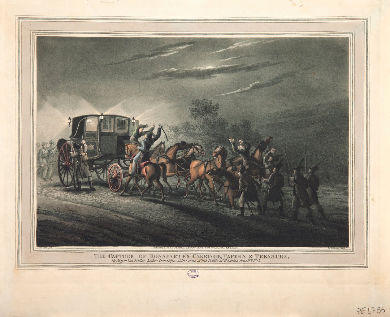 Erobringen af Bonapartes vogn, papirer og skat af major Von Keller, 1816 af John Heaviside Clark