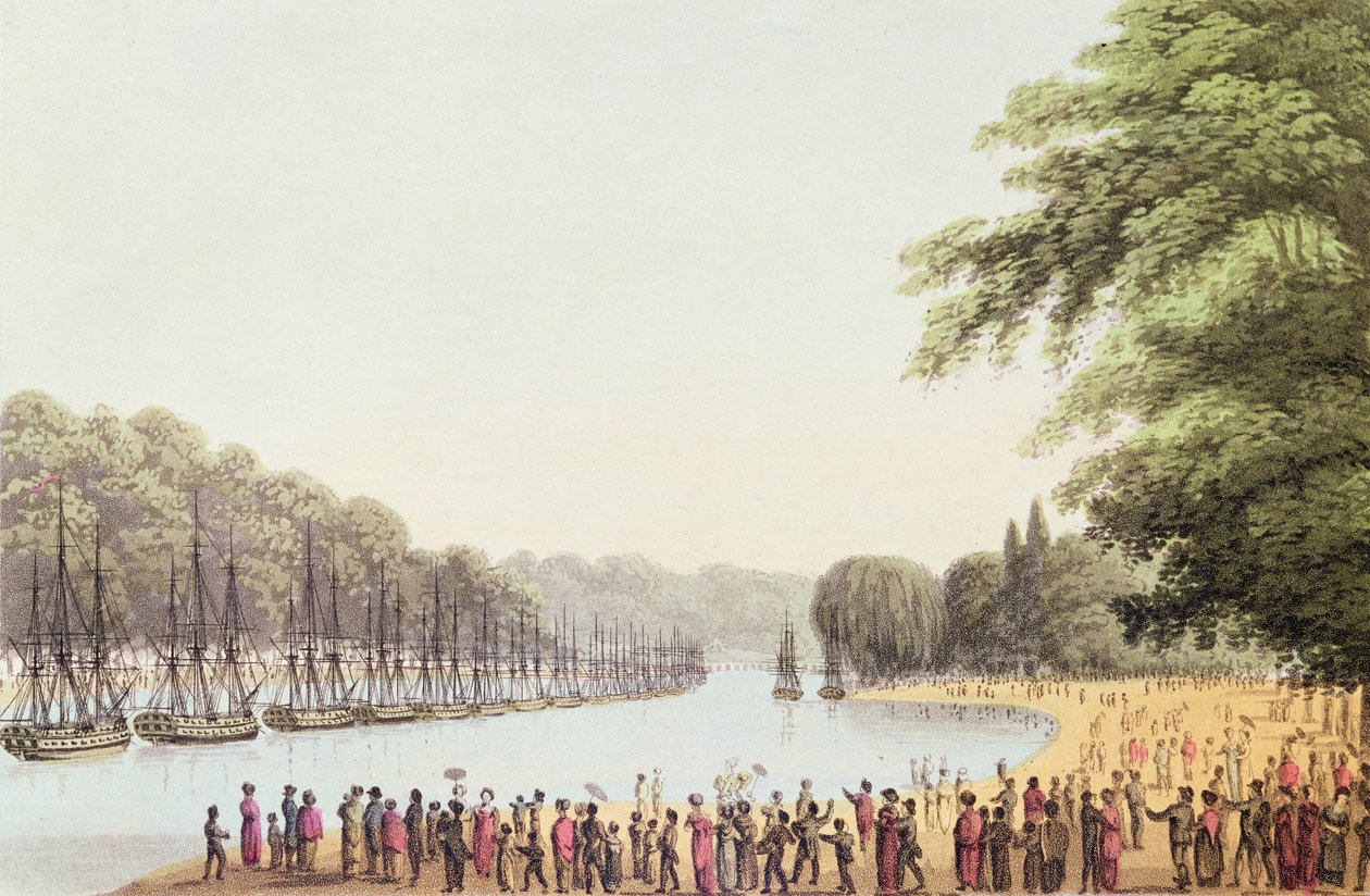 Flåden på Serpentine-floden, graveret af Matthew Dubourg (fl.1813-20) 1814 af John Heaviside Clark