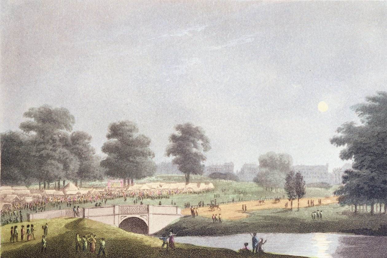 Udsigten over messen i Hyde Park, graveret af Matthew Dubourg, 1. august 1814 (farvet gravering) af John Heaviside Clark