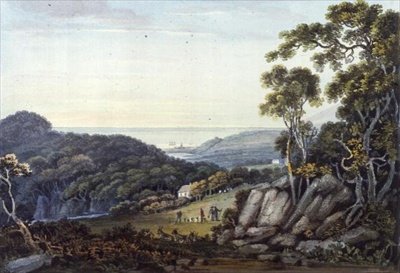 Udsigt fra Dargle til Bray, Glen of the Downs, Co. Wicklow, ca. 1822 (akvarel) af John Henry Campbell