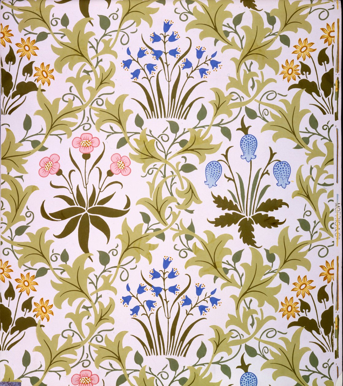 Celandine Tapet Design, slutningen af 1896 (farvet træbloktryk på papir) af John Henry Dearle