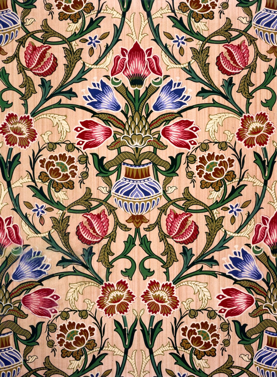 Enkeltstilket tapetdesign, 1905 (farvet træbloktryk på papir) af John Henry Dearle