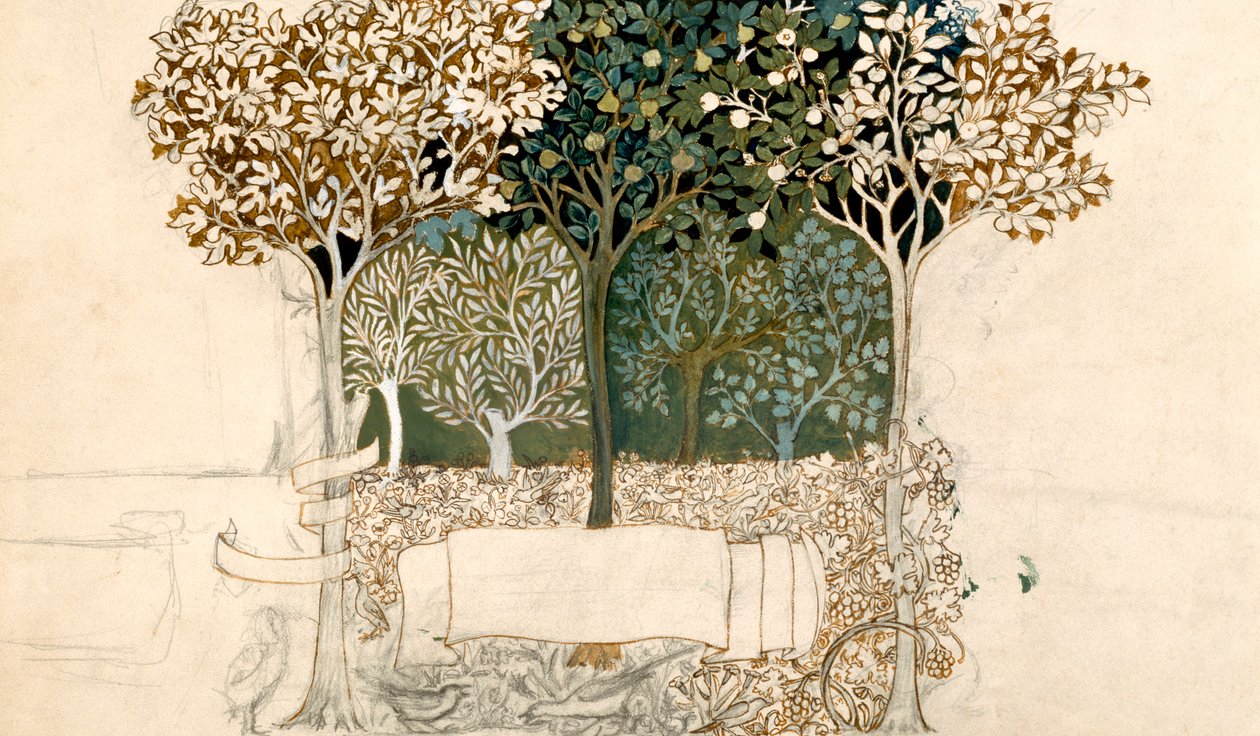 Træer i en frugthave, gobelindesign til Morris og Co. (pen, blæk og wc på papir) af John Henry Dearle
