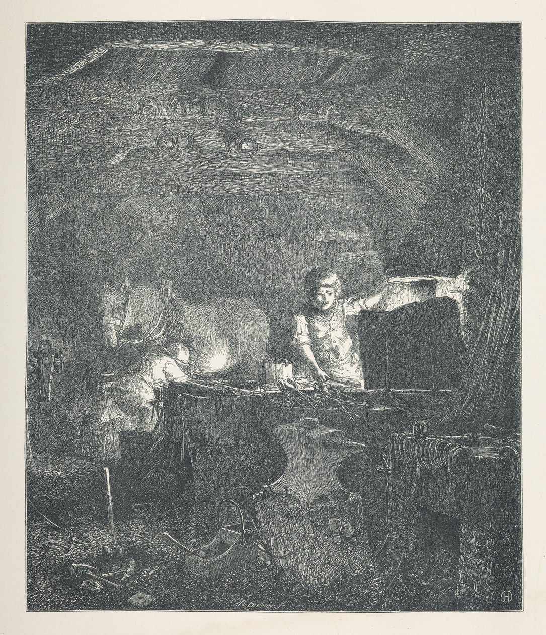 Tavle 13. En smed.  Naturbilleder. En serie på tredive originale illustrationer tegnet på træ af J. H. Dell og graveret af R. Paterson.  John Henry Dell af John Henry Dell