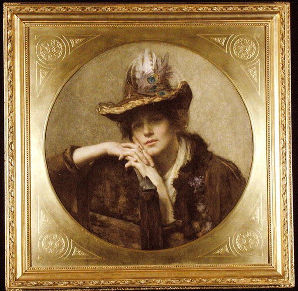 Kvinde med påfuglefjerhat af John Henry Henshall