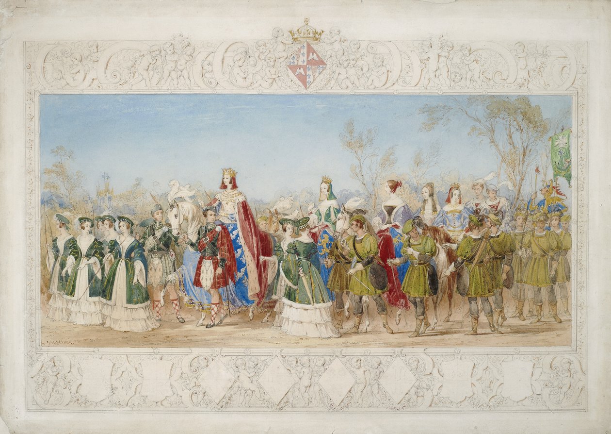 Jane Georgiana, Lady Seymour, Queen of Beauty blyant og wc på papir af John Henry Nixon