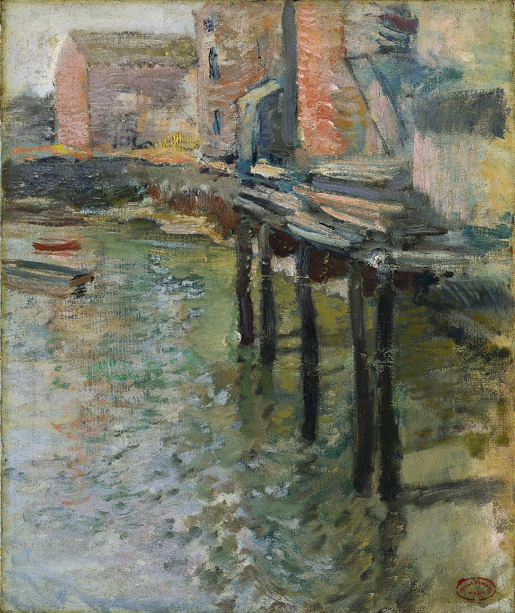 Deserted Wharf The Old Mill at Cos Cob, ca. 1900-1902. af John Henry Twachtman