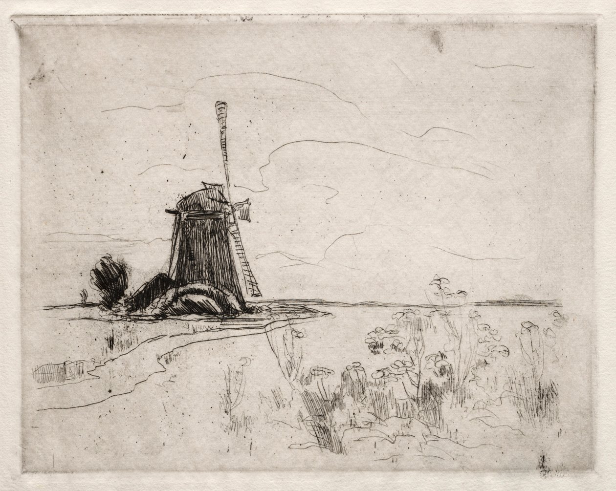 Mølle og ukrudt, Holland af John Henry Twachtman