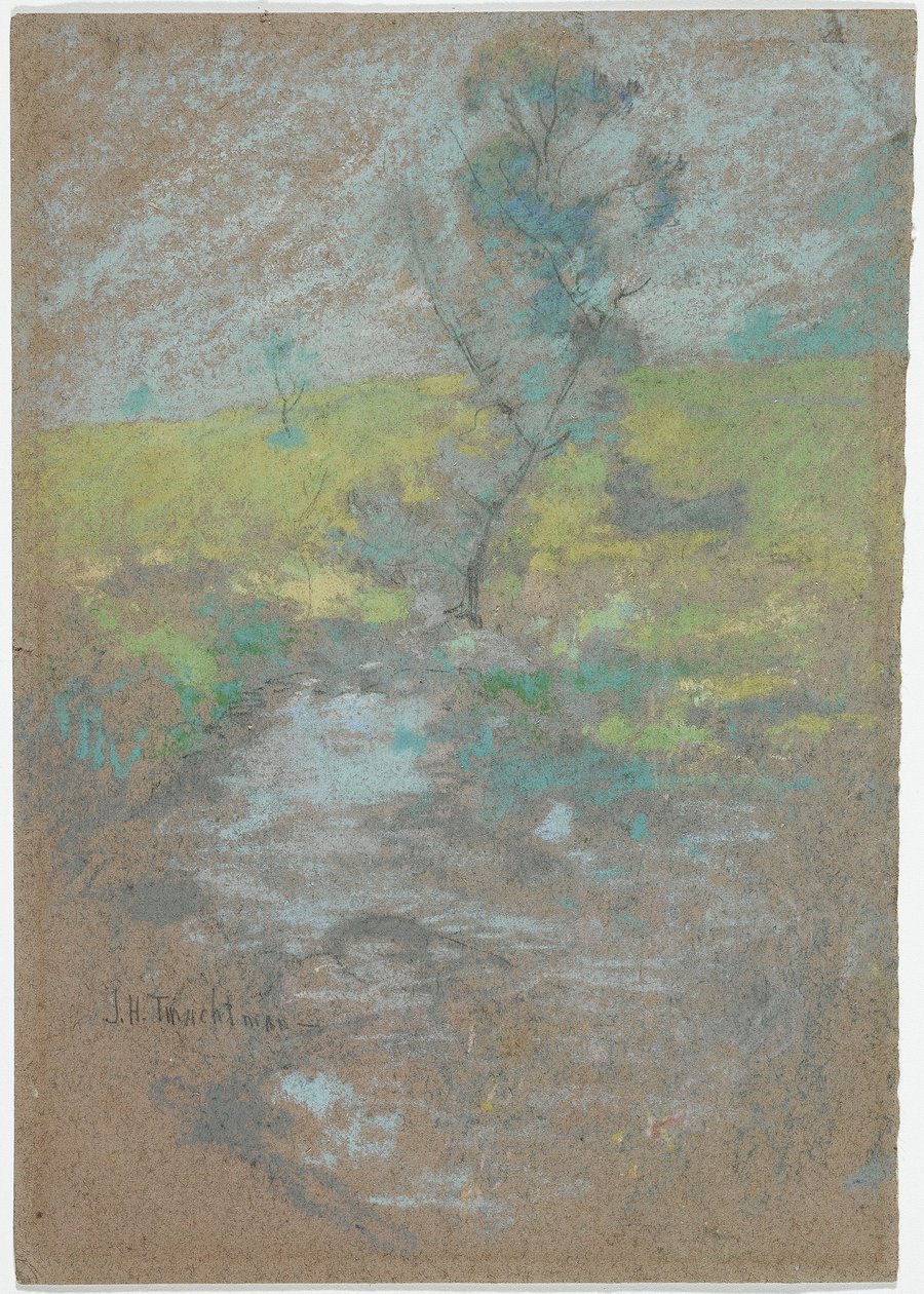 The Stream (pastel- og grafitblyant på papir) af John Henry Twachtman