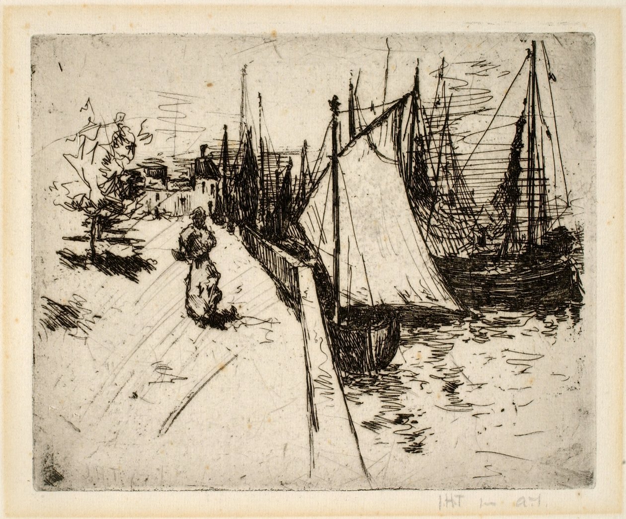 Kvinde på kajen, Honfleur af John Henry Twachtman