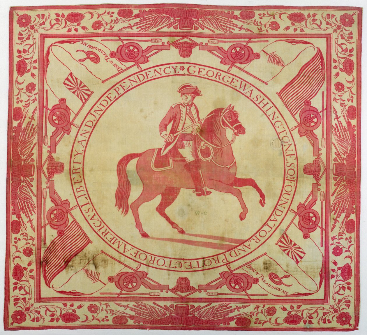 Hovedtørklæde forestillende George Washington (1732-99) til hest, 1777-89 (bomuld) af John Hewson