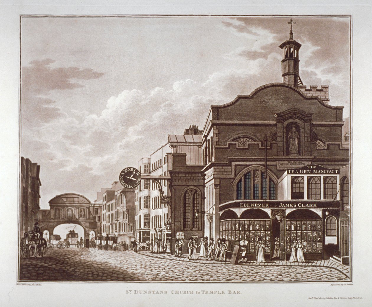 Fleet Street fra St Dunstan i vest til Temple Bar, City of London, 1802 af John Hickin