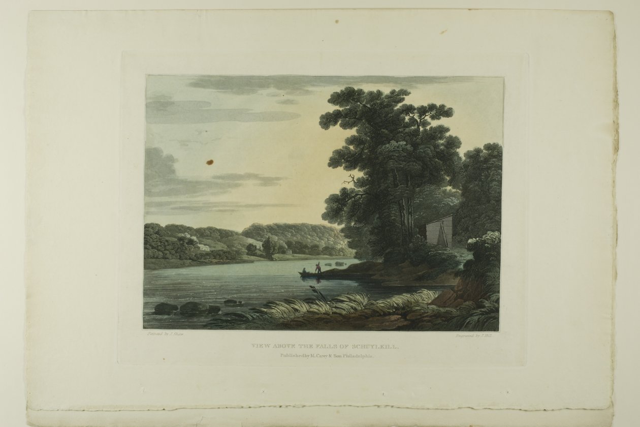 Udsigt over Falls of Schuylkill, plade tre af det første antal maleriske udsigter over amerikansk sceneri af John Hill