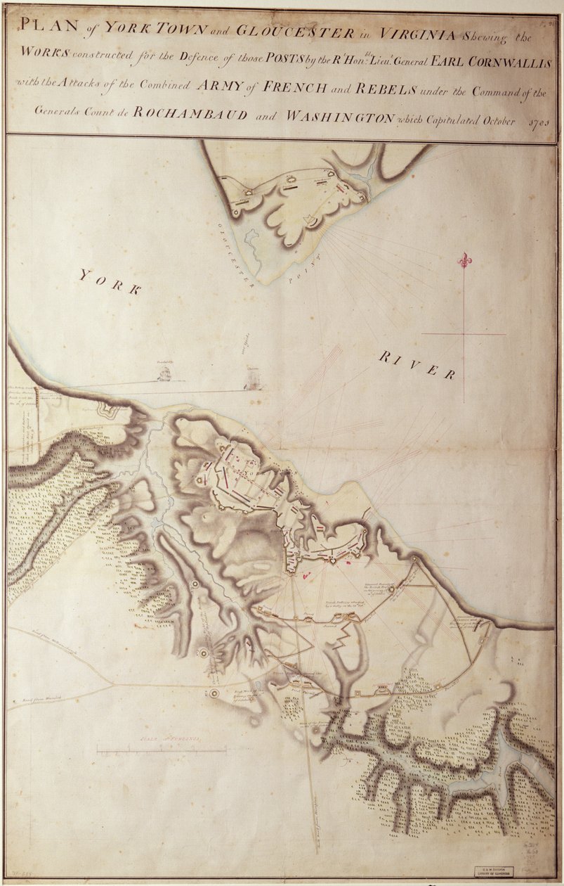 Britisk kort over belejringen af Yorktown, 1781 af John Hills