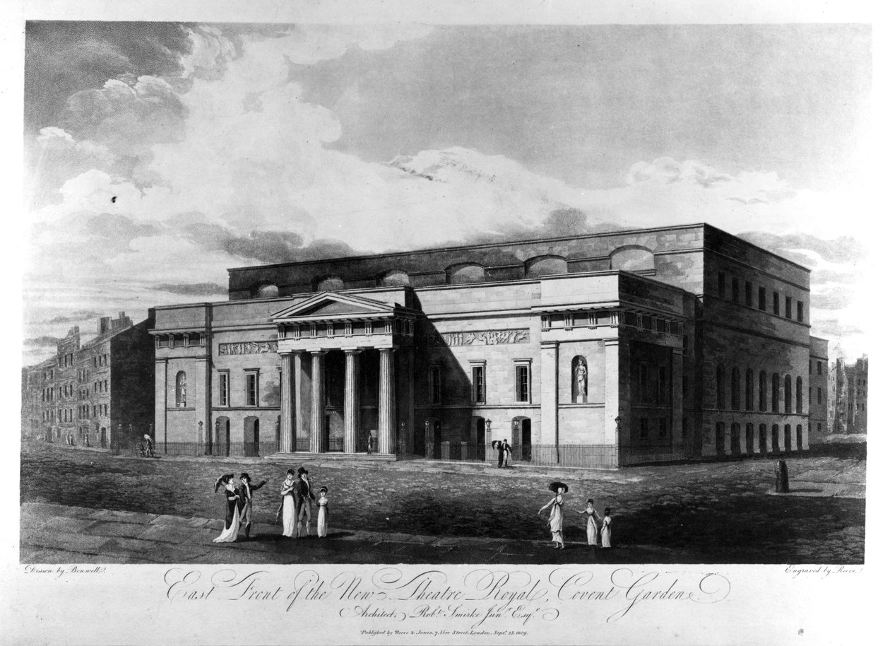 East Front of the New Theatre Royal, Covent Garden, indgraveret af Richard Reeve, 1809 af John Hodges Benwell