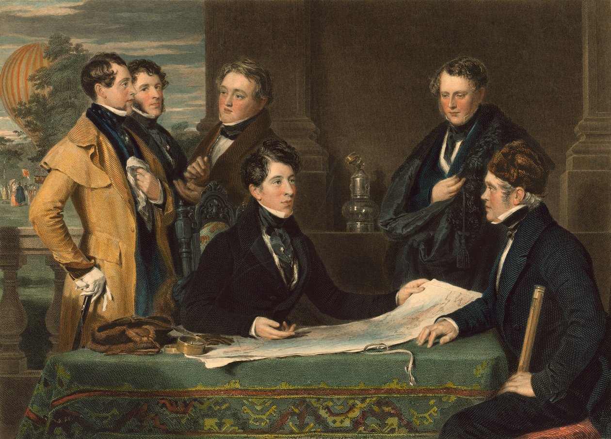 En konsultation forud for en luftrejse fra London til Wellburg i Nassau den 7. november 1836, pub. 1843 af John Hollins