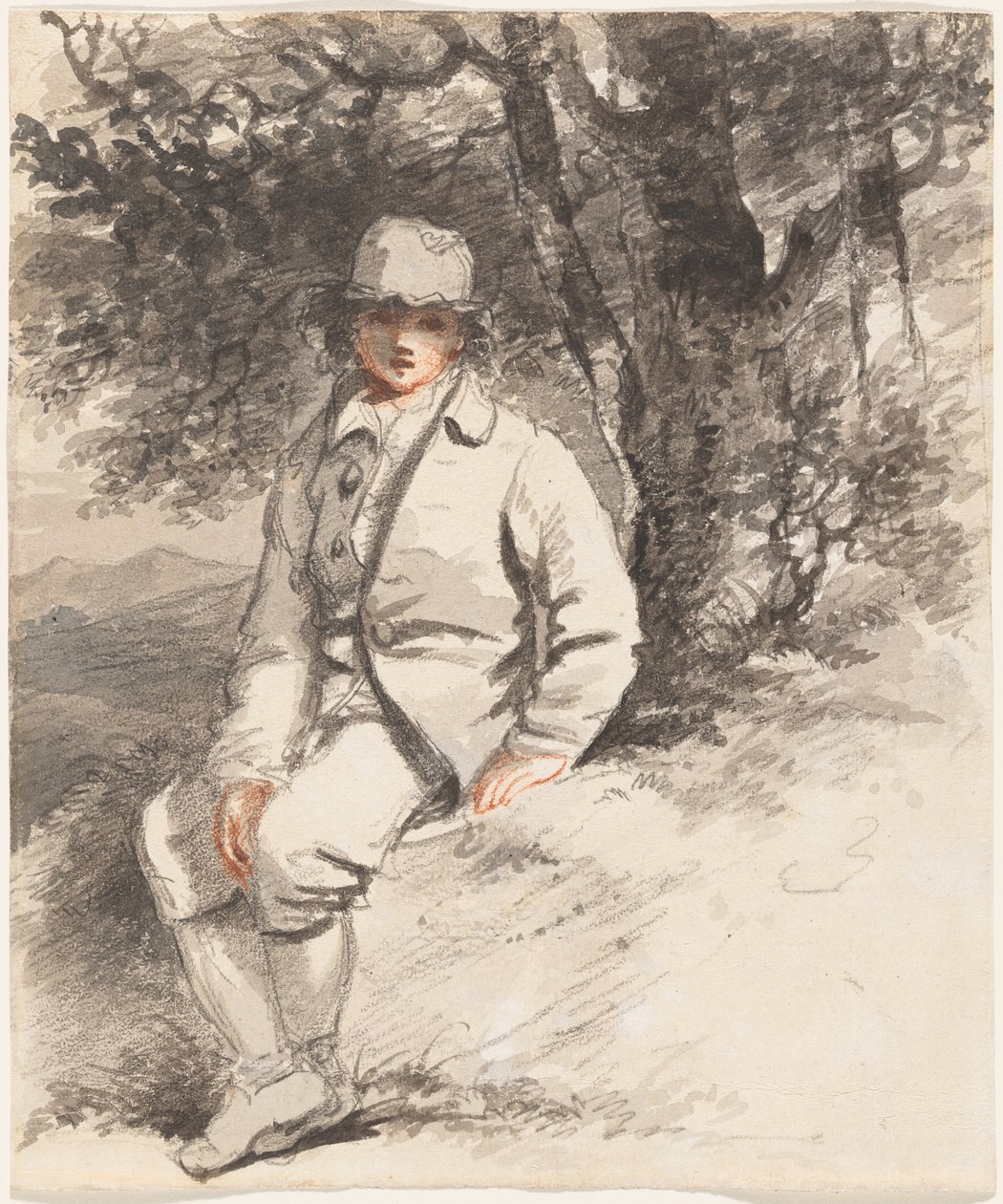 En ung dreng siddende under et træ af John Hoppner