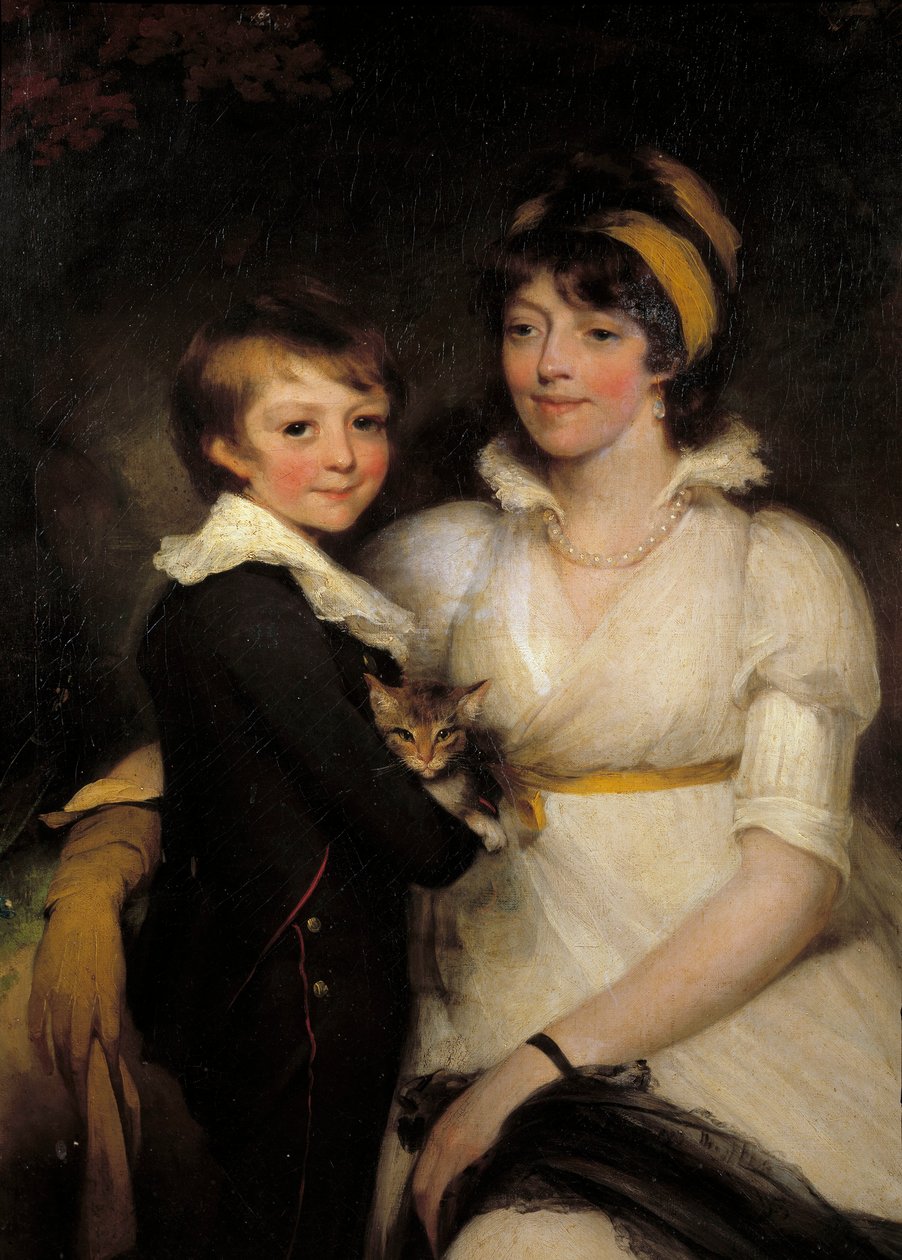 Ung kvinde og lille dreng holder en kat, maleri af John Hoppner (1758-1810) af John Hoppner