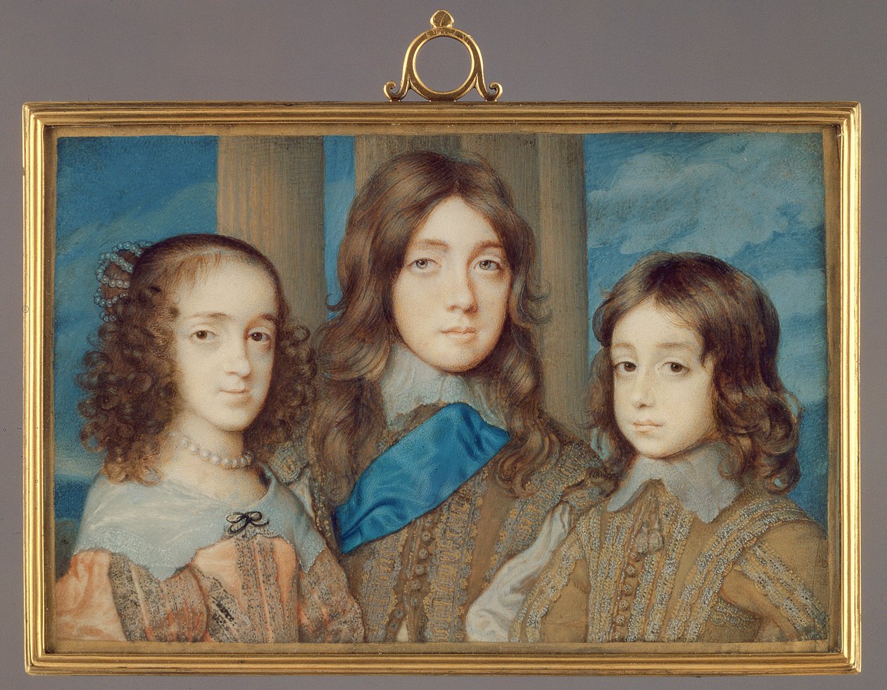 Nr.3877 Børn af Charles I: James, hertug af York, prinsesse Elizabeth, Henry, hertug af Gloucester, 1646-47 (wc på vellum) af John Hoskins