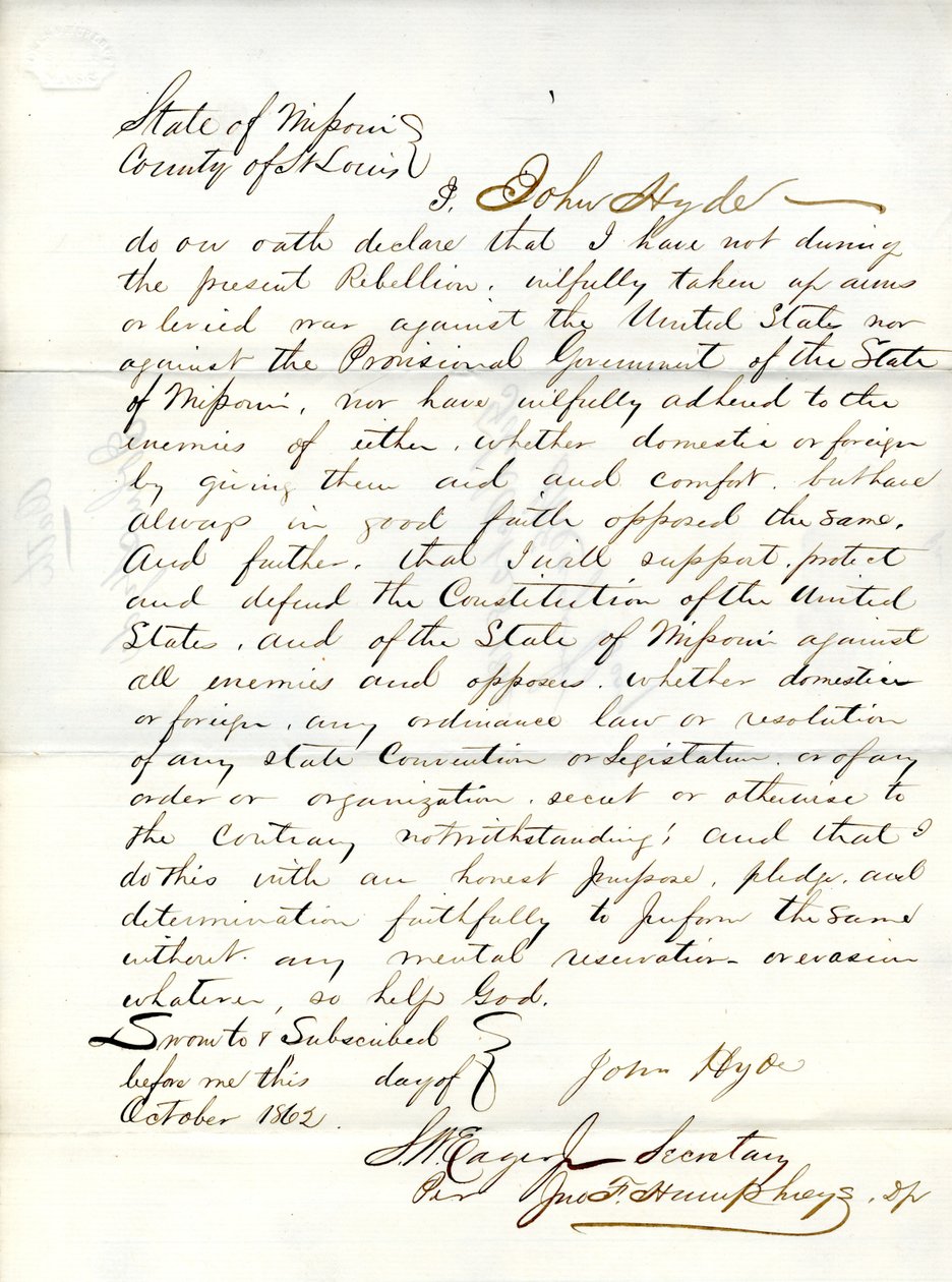 Loyalitet ed af John Hyde fra Missouri, County of Louis af John Hyde