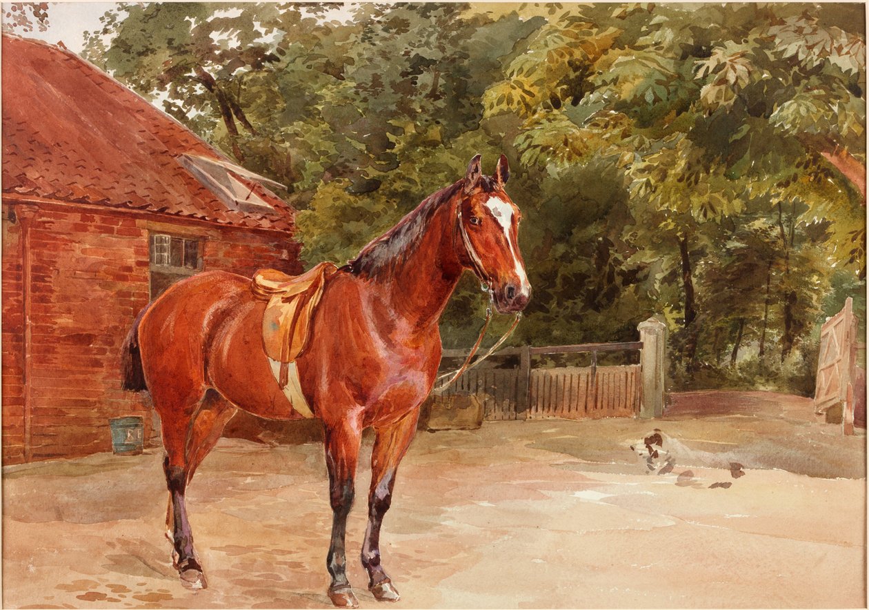 Staldgård med hest (bc og wc på papir) af John Isaac Richardson