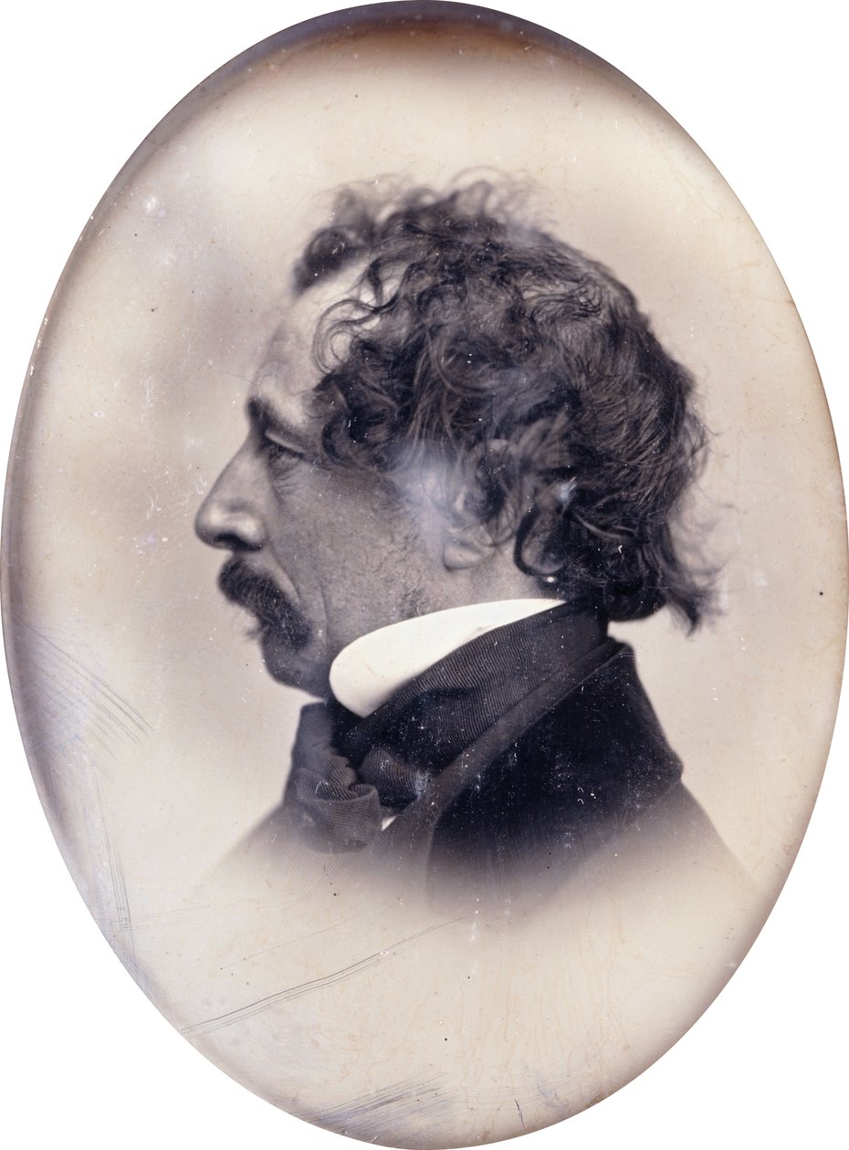Profilportræt af en gentleman, identificeret som Charles Dickens, ca. 1853-1855 af John Jabez Edwin Paisley Mayall