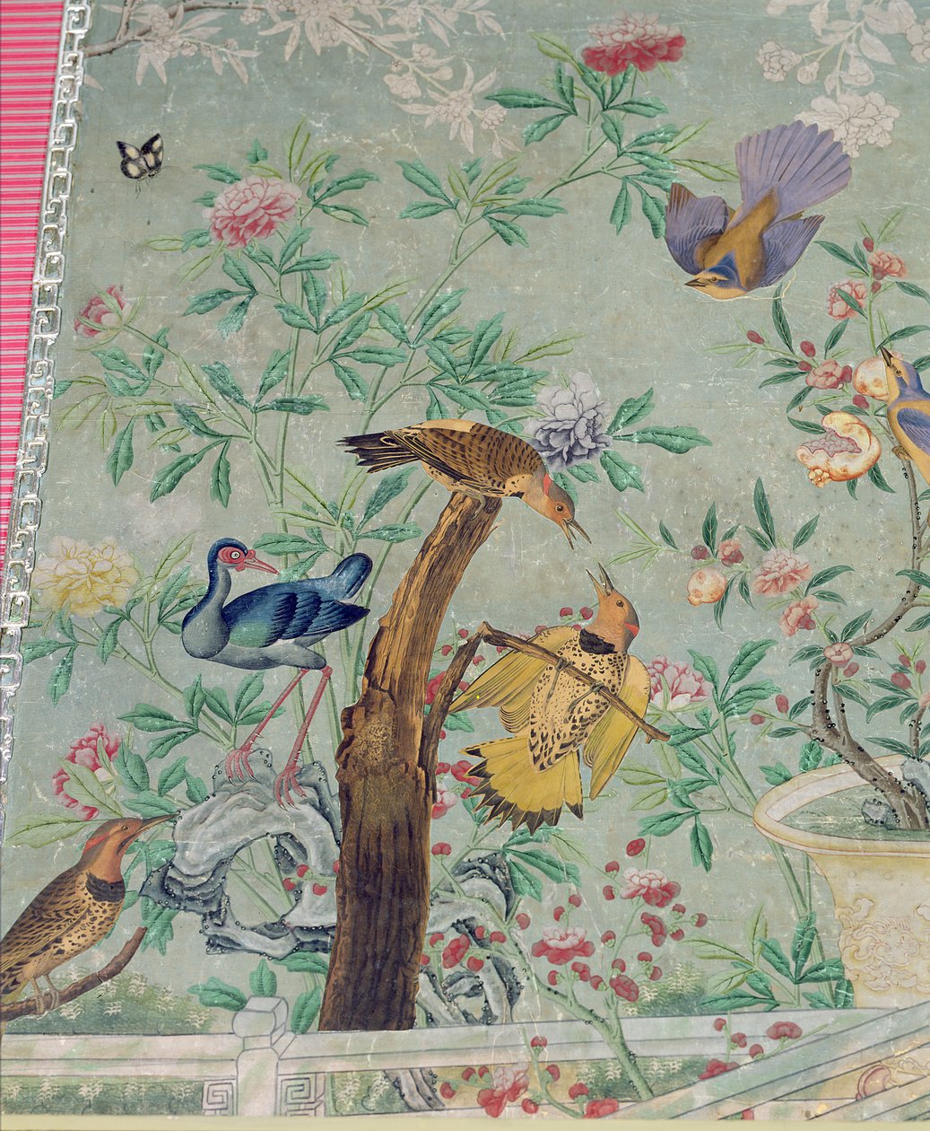 En nordlig flimmer, skåret fra "The Birds of America" og klistret på håndmalet kinesisk tapet af John James Audubon