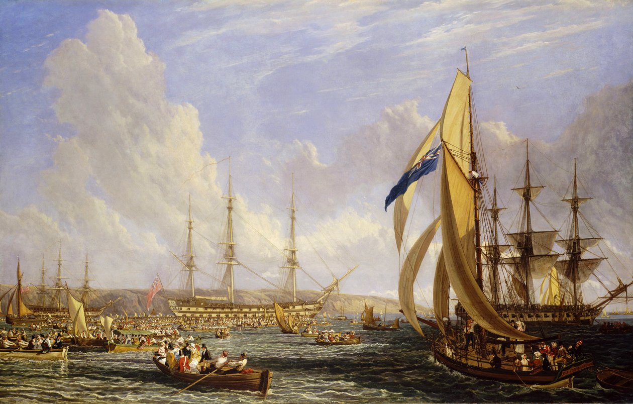 Maritim scene foran Plymouth (England) i august 1815. Olie på lærred af John James Chalon