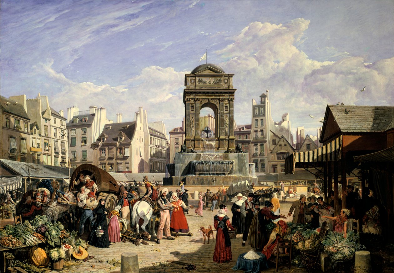 Market and Fountain of the Innocents, Paris, 1823 af John James Chalon