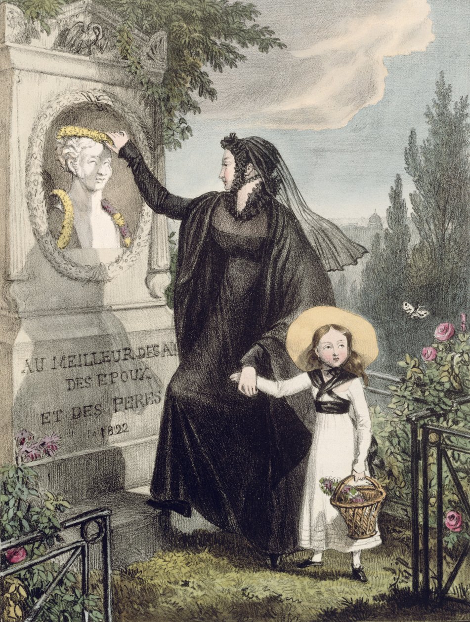 Kirkegården i Pere Lachaise, trykt af Charles Joseph Hullmandel (1789-1850) pub. 1822 (farvegravering) af John James Chalon