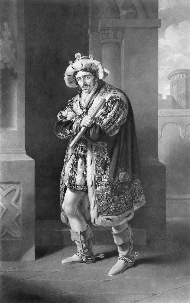 Edmund Kean i Richard den Tredje, Akt IV, Scene IV, af William Shakespeare (1564-1616) graveret af C. Turnerby af John James Halls