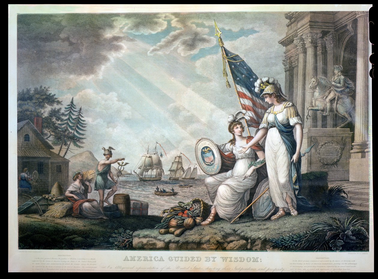 America Guided By Wisdom, 1815 indgraveret af Benjamin Tanner (1775-1848) af John James after Barralet