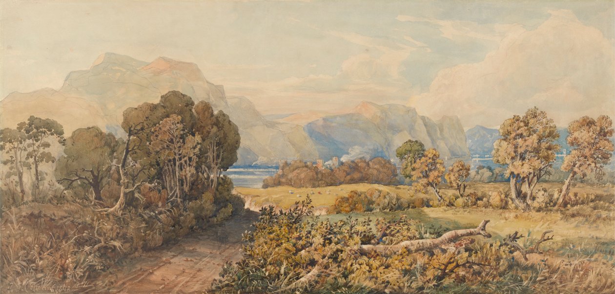 Landskab med flod og bjerge af John Joseph Cotman