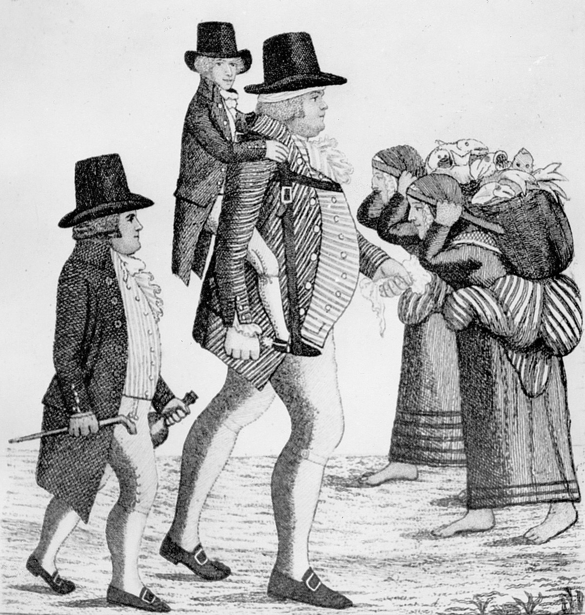Hamilton Bell bærer en Vintners-dreng fra Edinburgh til Musselburgh, 1792 af John Kay