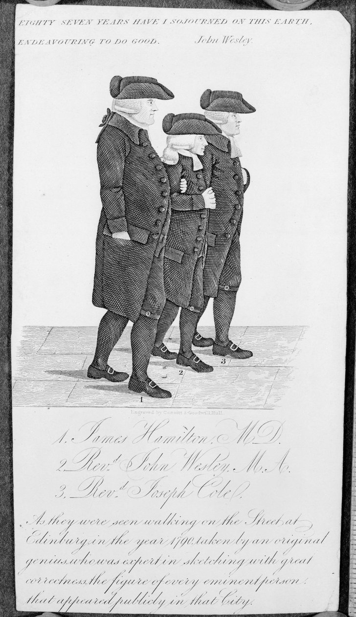 John Wesley på vandring i Edinburgh mellem James Hamilton M.D. og Joseph Cole af John Kay