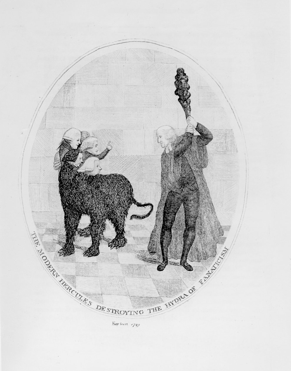 Den moderne Hercules ødelægger Fanatacismens Hydra, 1789 af John Kay
