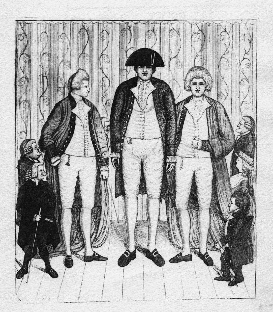 Tre kæmper med en gruppe tilskuere, 1784 af John Kay