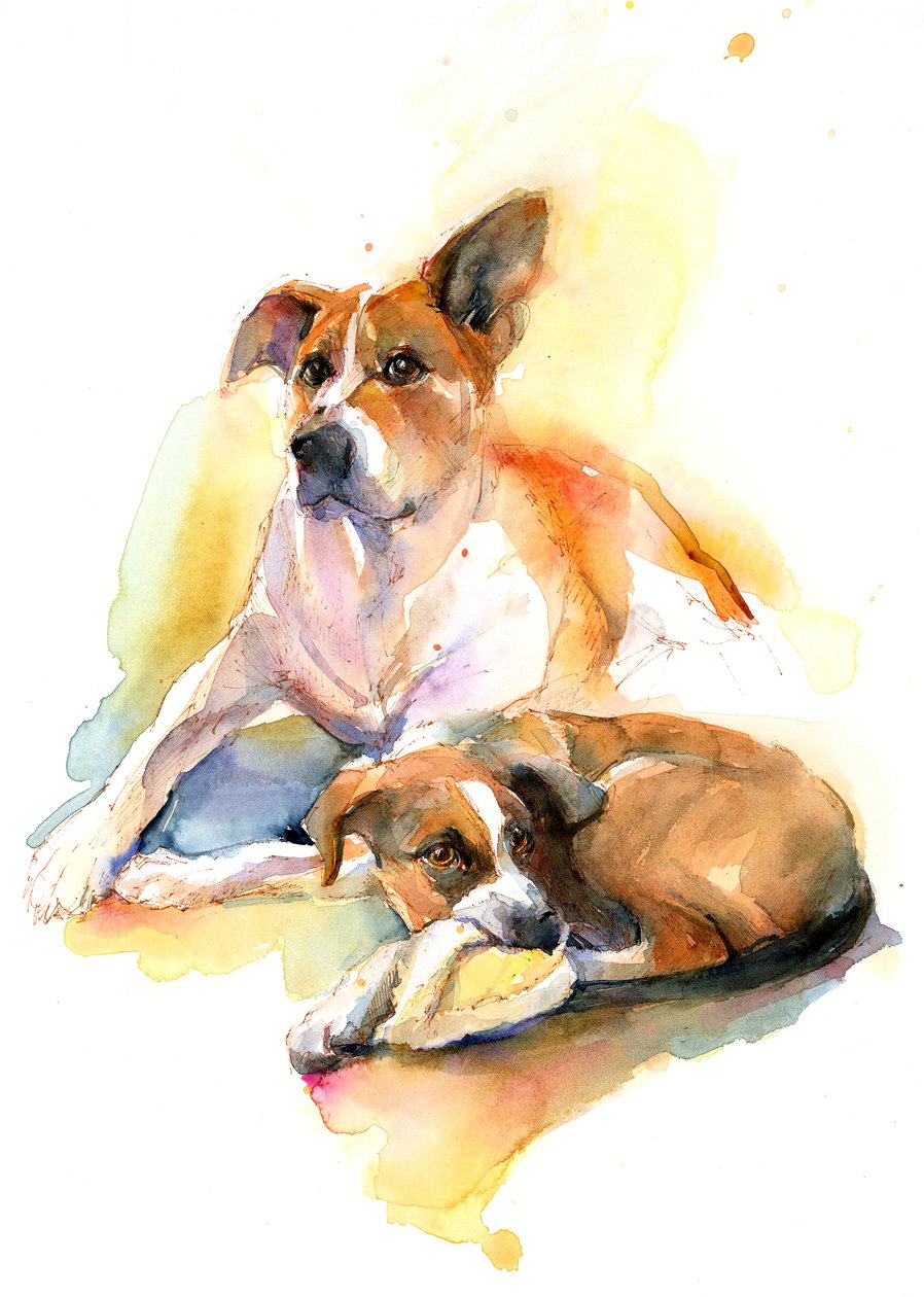 Charlie og Sally, 2016,(akvarel) af John Keeling