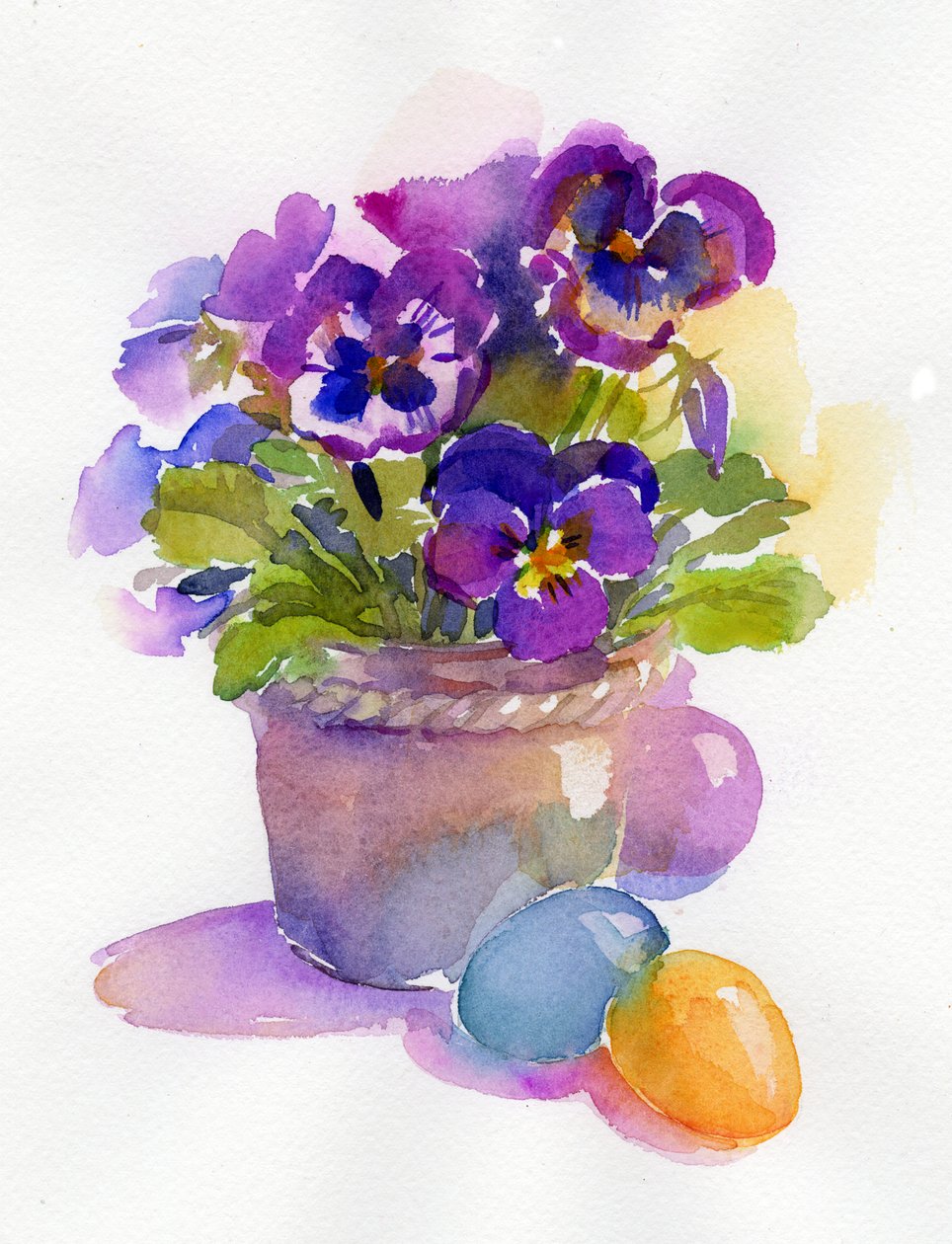 Penséer med påskeæg, 2014, (akvarel) af John Keeling
