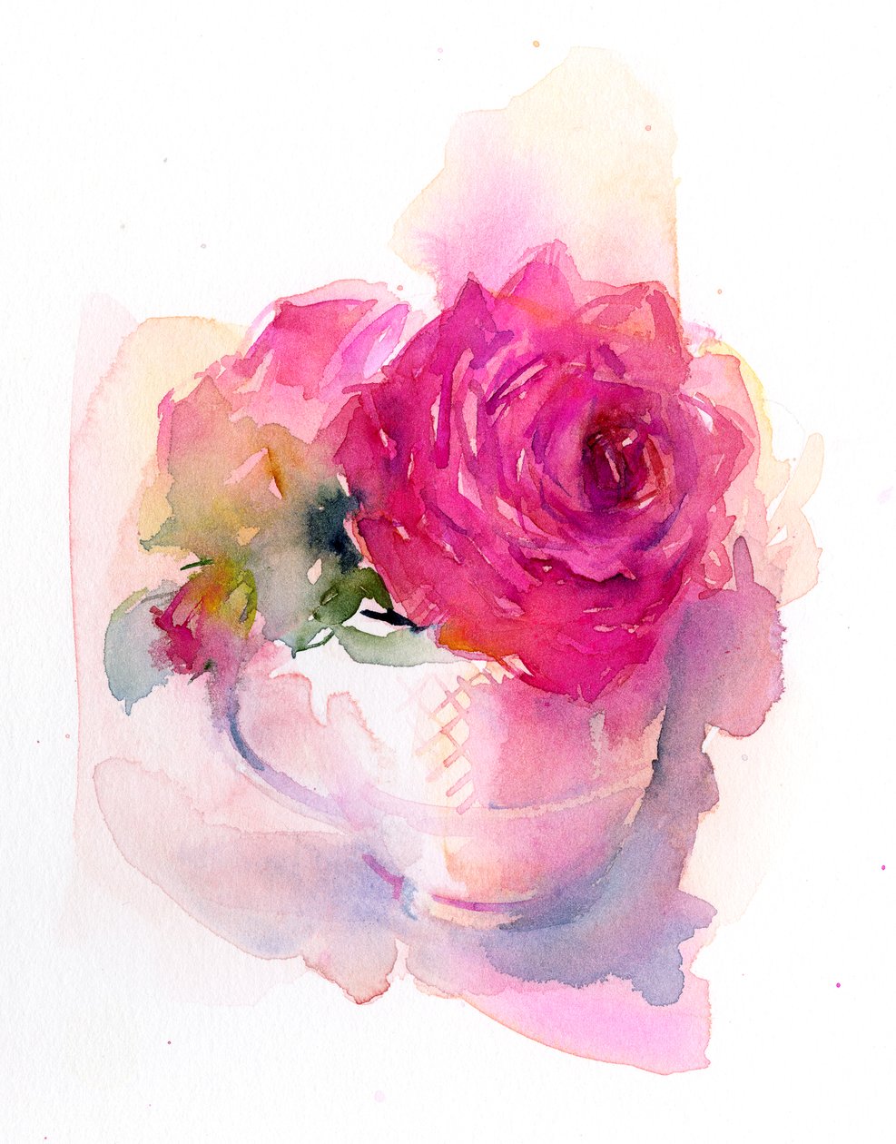 Rose i tekop, 2017, (akvarel) af John Keeling