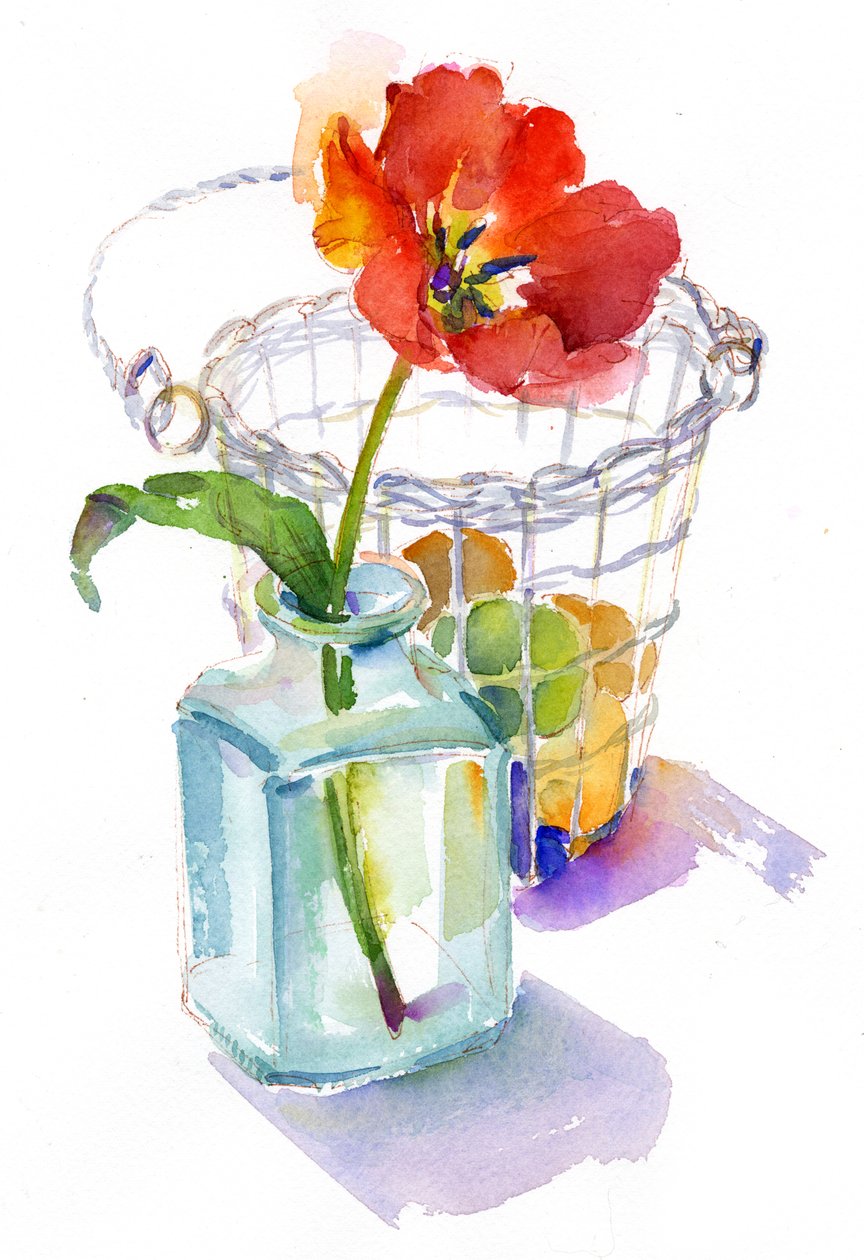 Tulipan med ægkurv, 2014, (akvarel) af John Keeling