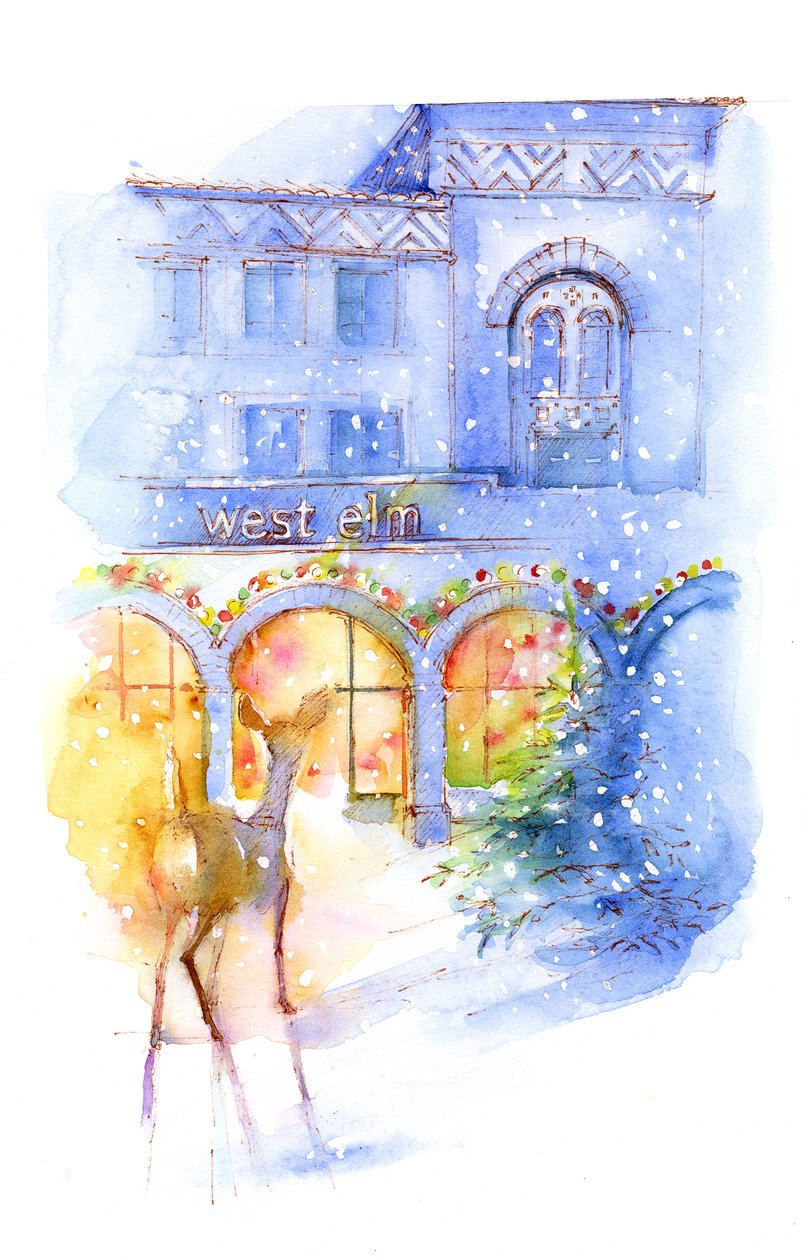 West Elm at Christmas, 2016, (akvarel) af John Keeling