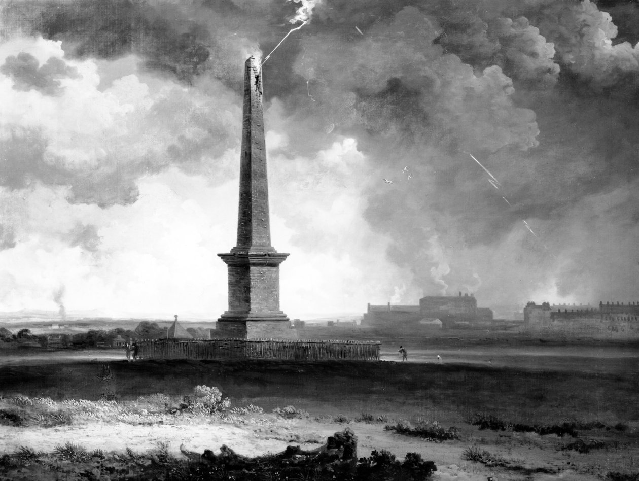 Nelsons monument ramt af lyn, ca. 1810 af John Knox